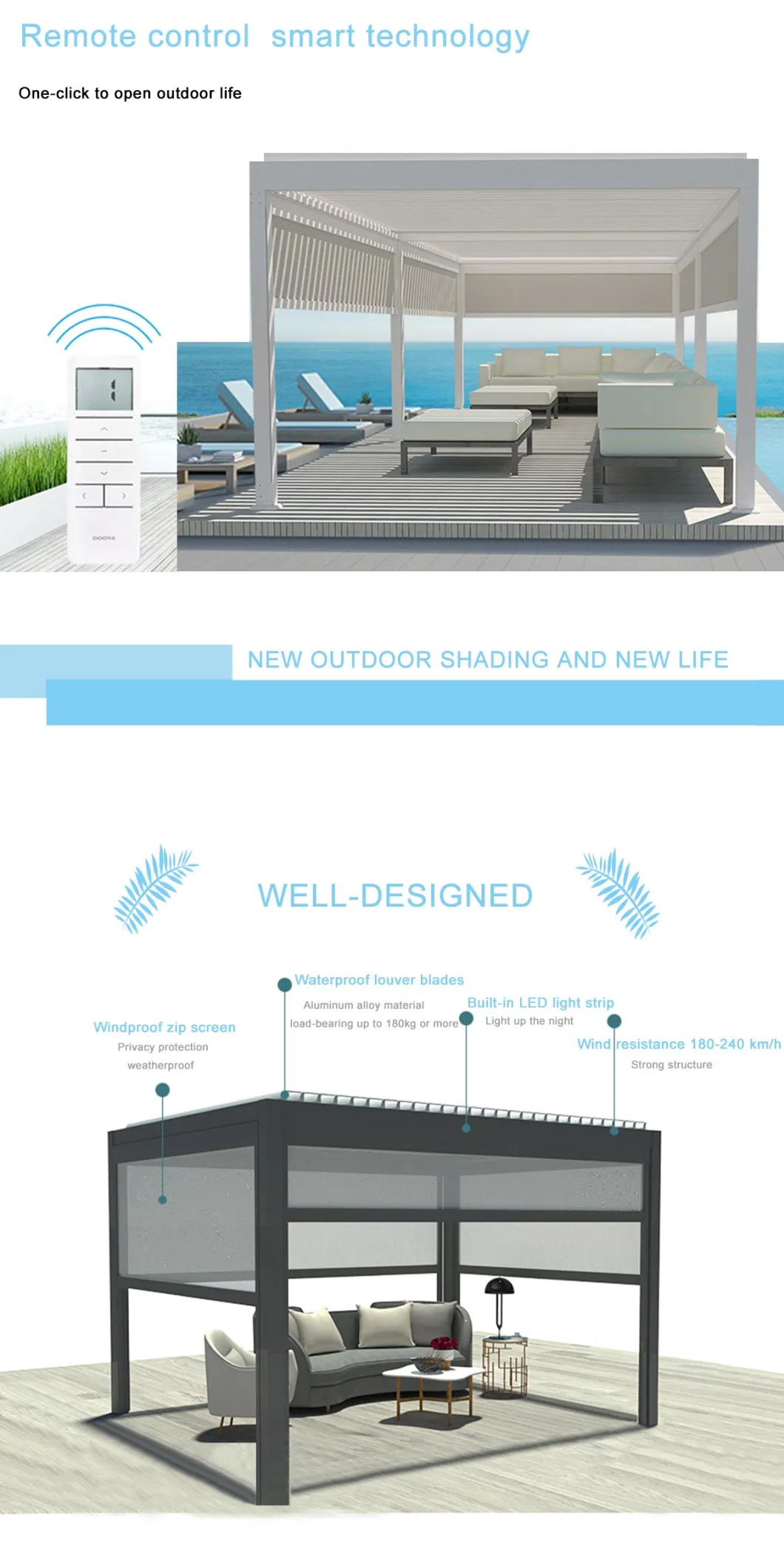 2021 New Style Swimming Pool Sun Shade Modern Outdoor Aluminium Pergola