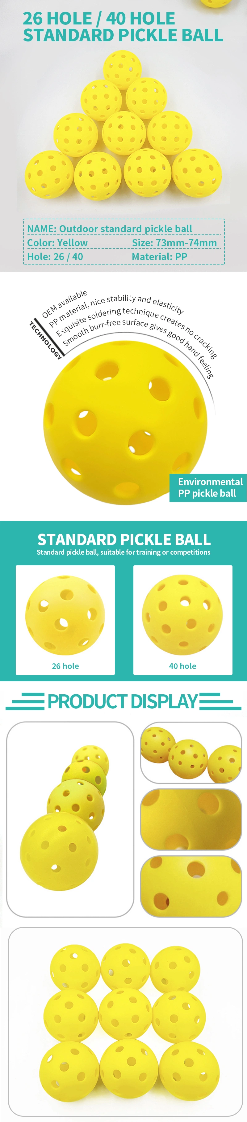 26 Holes Sports Pickleballs Pickleball New Pickle Balls Hig Quality
