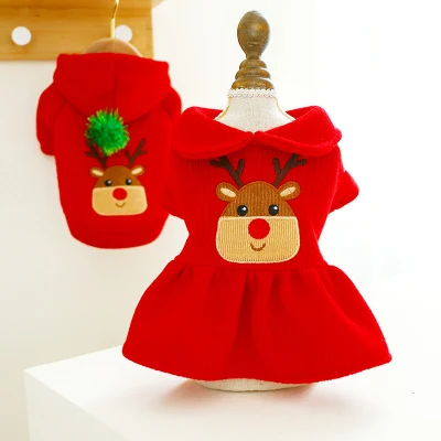 ペット服秋冬新製品暖かいクリスマス新年お祝いクリスマスヘラジカカップルドレススカートパーカー